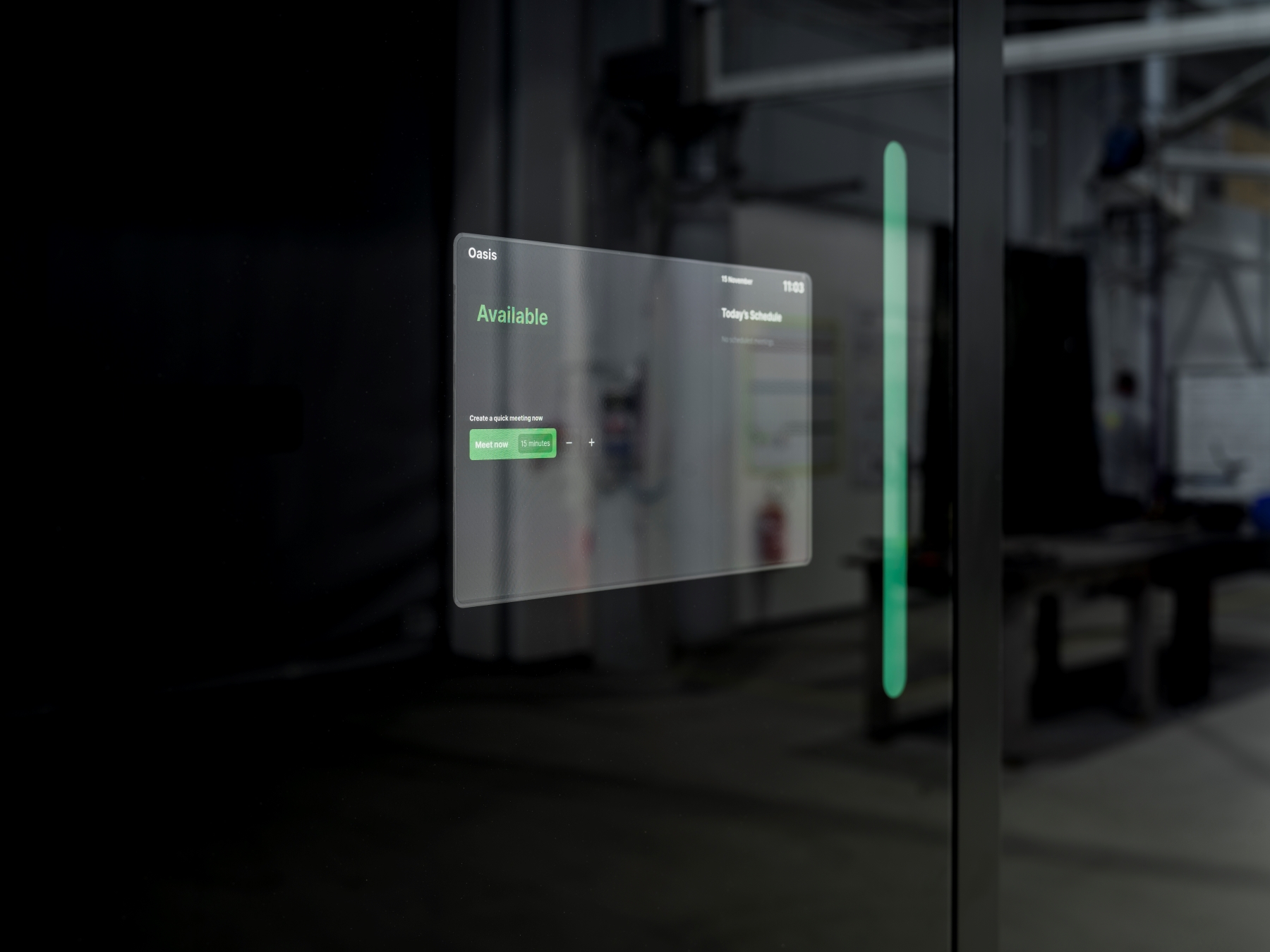 The control panel is fully built into the all-glass door.