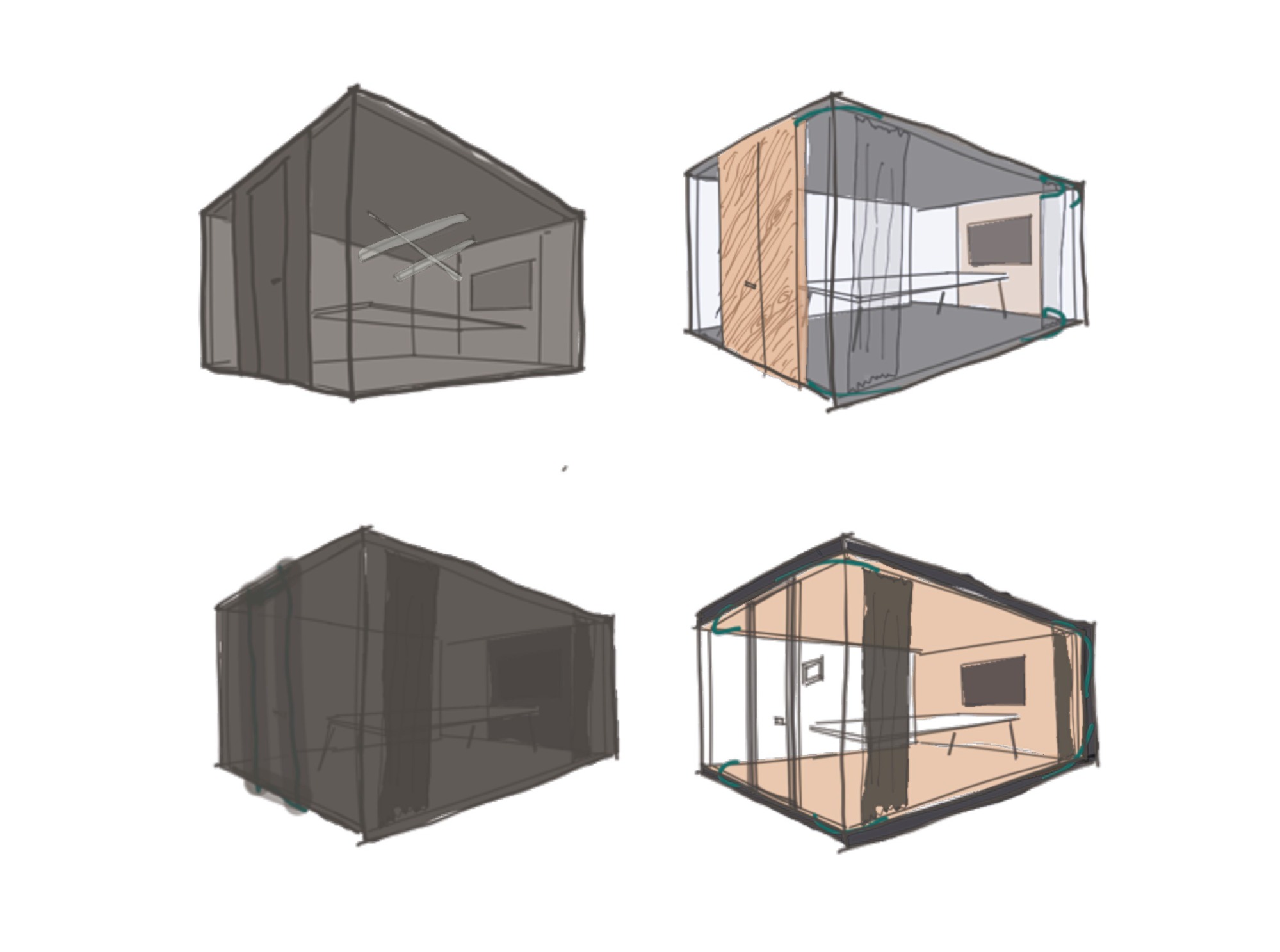  Initial drafts of the design of the OASIS meeting room by Reaktor architectural studio.